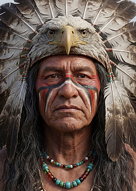 Native American Man with Eagle Headdress