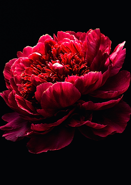 Deep Red Peony Flower Portrait