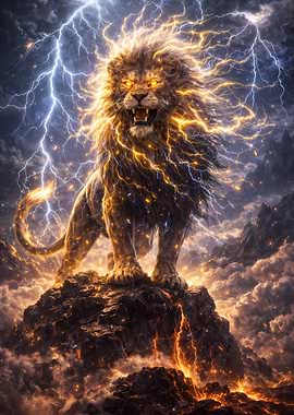 Majestic Lion Amidst Lightning Storm