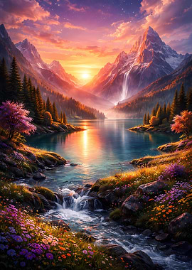 Majestic Mountain Lake at Sunset