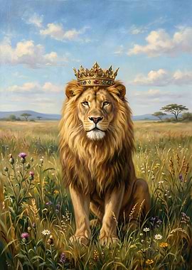 Lion King with Crown in Savannah