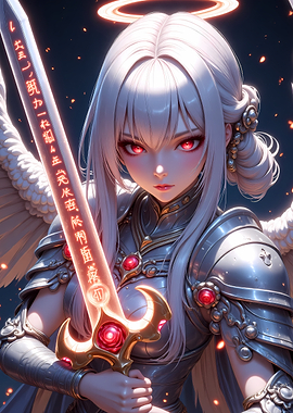 Anime Angel Warrior with Glowing Sword