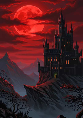 Gothic Castle Under a Blood Moon