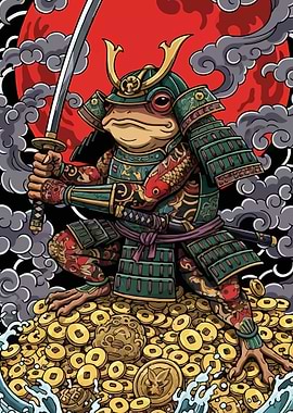 Samurai Frog on Gold Coins