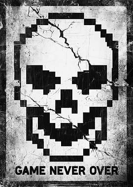 Pixelated Skull 'Game Never Over'