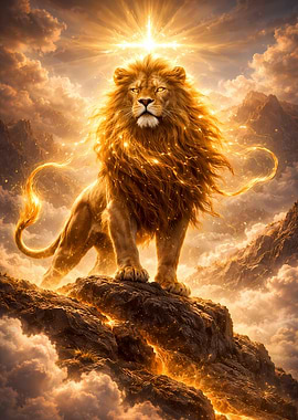 Majestic Golden Lion on Rocky Peak