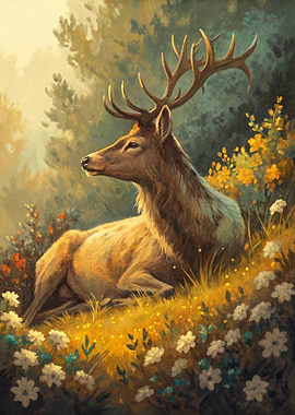 Majestic Deer in a Floral Meadow