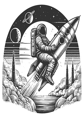 Astronaut riding a rocket through space