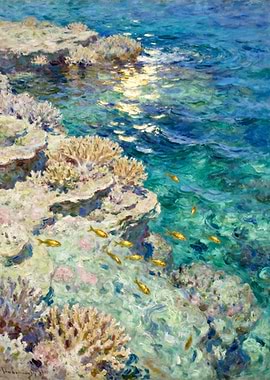 Coral Reef with Golden Fish
