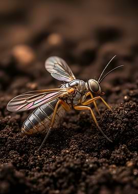 Close-up of a fly on soil