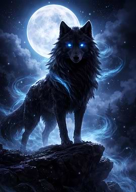 Mystical Wolf Under the Full Moon