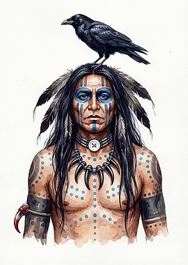 Native American Man with Raven