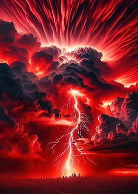 Apocalyptic Red Sky Lightning Strike