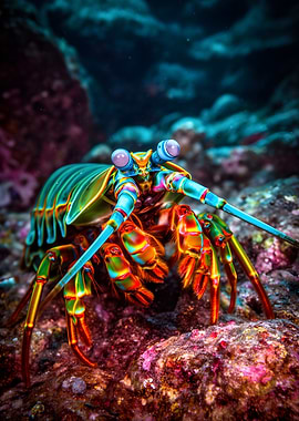 Vibrant Mantis Shrimp on Coral Reef