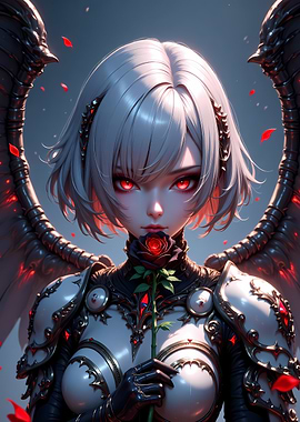 Gothic Angel with Red Rose