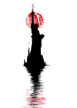Statue of Liberty with Japanese Sun Reflection