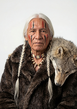 Native American Man with Wolf