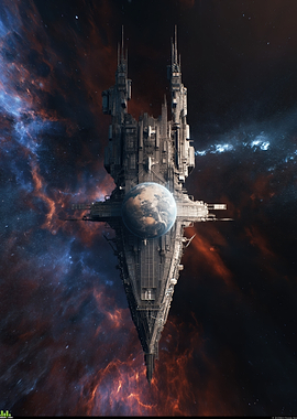 Massive spaceship with Earth