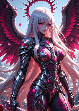 Anime Angel Warrior with Pink Roses