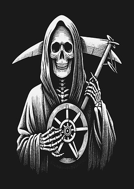 Grim Reaper with Scythe and Ship's Wheel