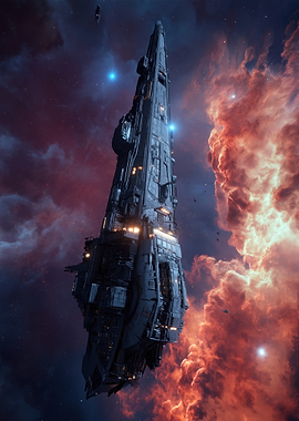 Massive Spaceship in Nebula