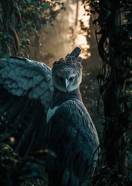Majestic Harpy Eagle in Rainy Forest
