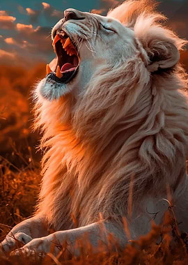 Majestic Lion Roaring in Sunset