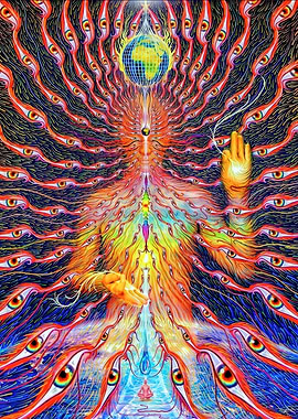 Psychedelic Visionary Art with Eyes and Globe