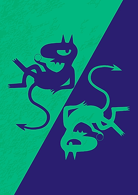 Futuristic Demons in Green and Purple