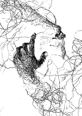 Abstract Black and White Line Art Face