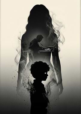 Mother and Child Silhouette with Writer