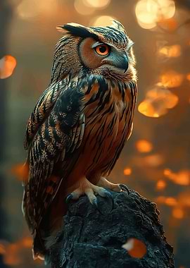 Majestic Owl Perched on a Rock