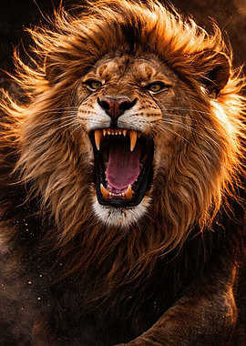 Roaring Lion with Golden Mane