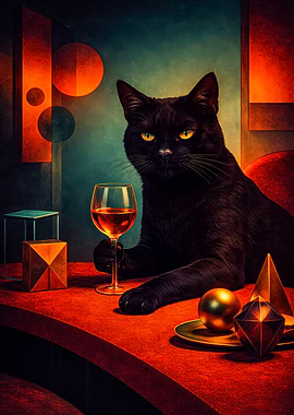 Black Cat with Wine