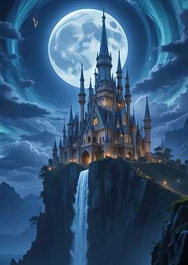 Enchanted Castle Under a Full Moon