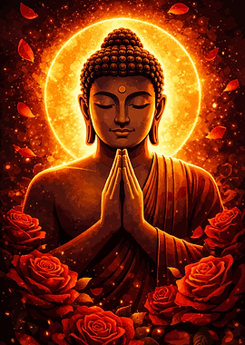 Buddha with Roses and Aura