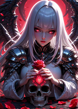Anime Angel with Rose and Skull