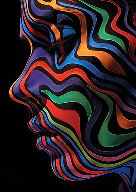 Abstract Face with Colorful Waves