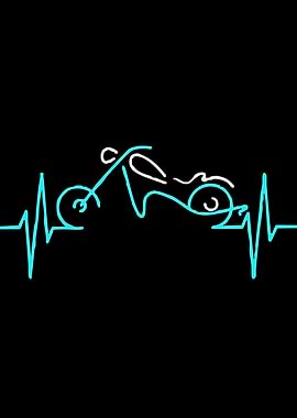 Motorcycle Heartbeat Line Art