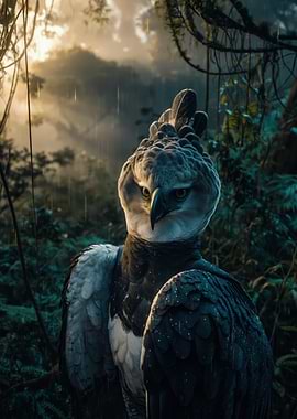 Harpy Eagle in Misty Rainforest