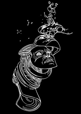 Surreal Head with Flowing Lines