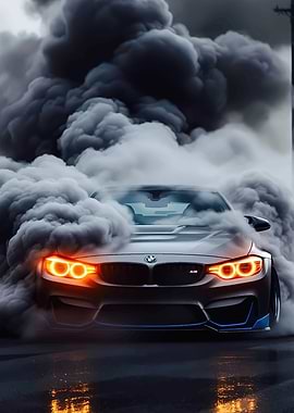 BMW M4 Doing a Burnout in Smoke