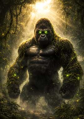 Giant Gorilla in Lush Jungle