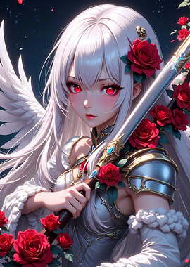 Anime Angel Warrior with Roses