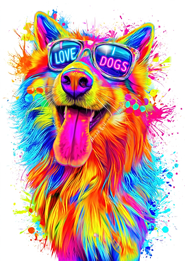 Colorful Dog Wearing Sunglasses