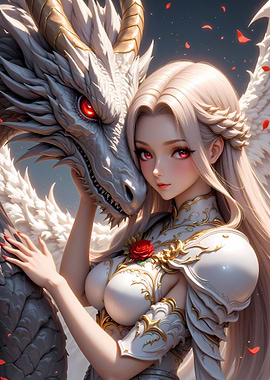 Anime Girl with White Dragon