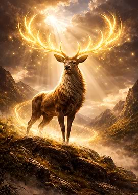 Majestic Stag with Golden Antlers