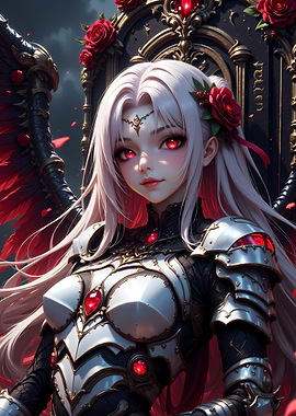 Anime Warrior with Red Eyes and Wings