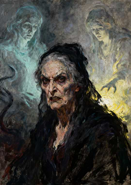 Witch and Spirits Painting