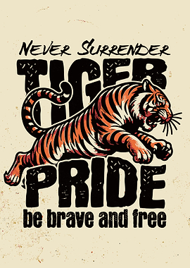 Never Surrender Tiger Poster, Roaring Tiger Wall Art, Bold Motivational Animal Print